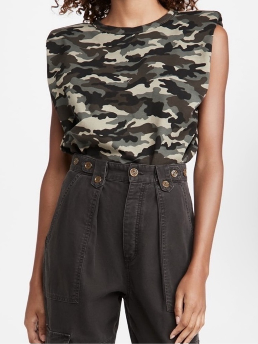 Endless Rose Shopbop Revolve Camo Print Padded Shoulder Sleeveless Top